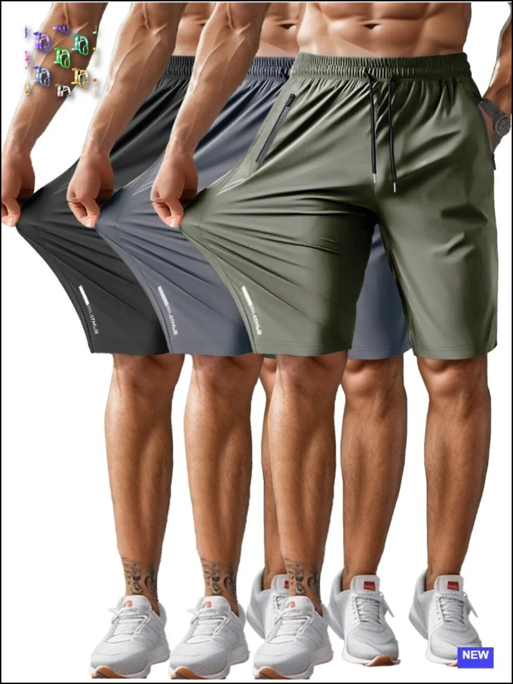 Men's Quick-Dry Athletic Shorts with Zipper Pockets, 4-Way Stretch